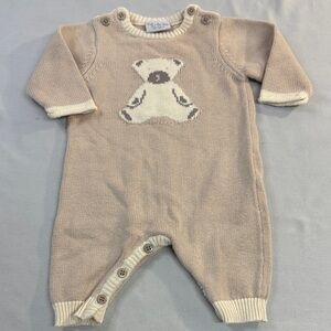 Rock a Bye Baby - Beige Knit Baby Footie/Romper with Bear Design